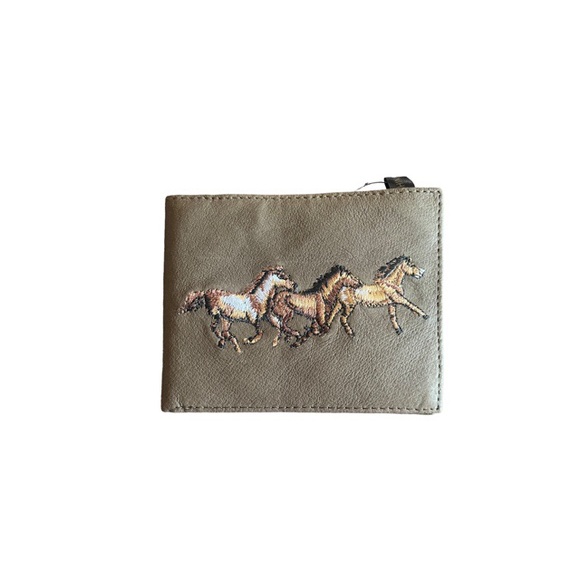 Leather Bifold Embroidered Running Horses Wallet NWT - Picture 1 of 5